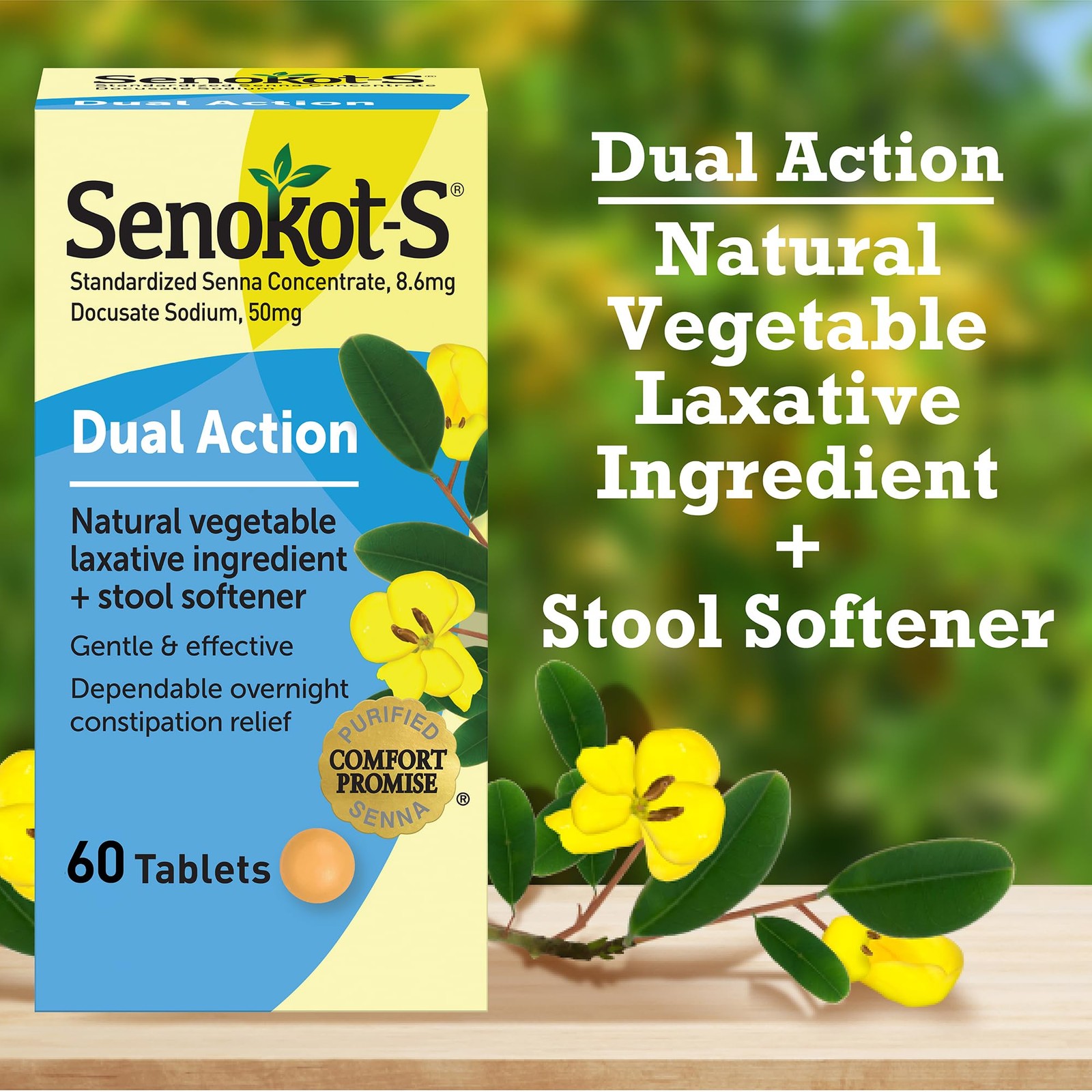 Laxative Tablets Dual Action Natural Vegetable Stool Softener 60 Tablets White
