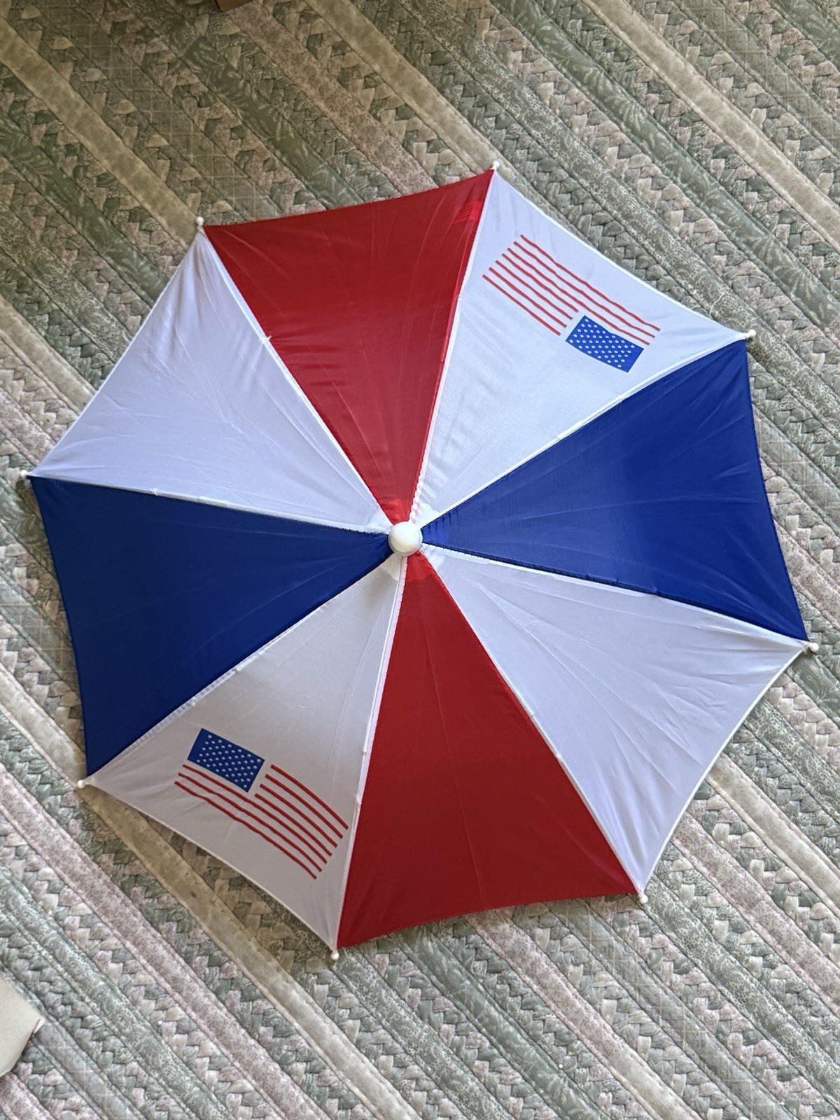 USA Flag Umbrella Hat 20” Red White Blue Hands Free Cap