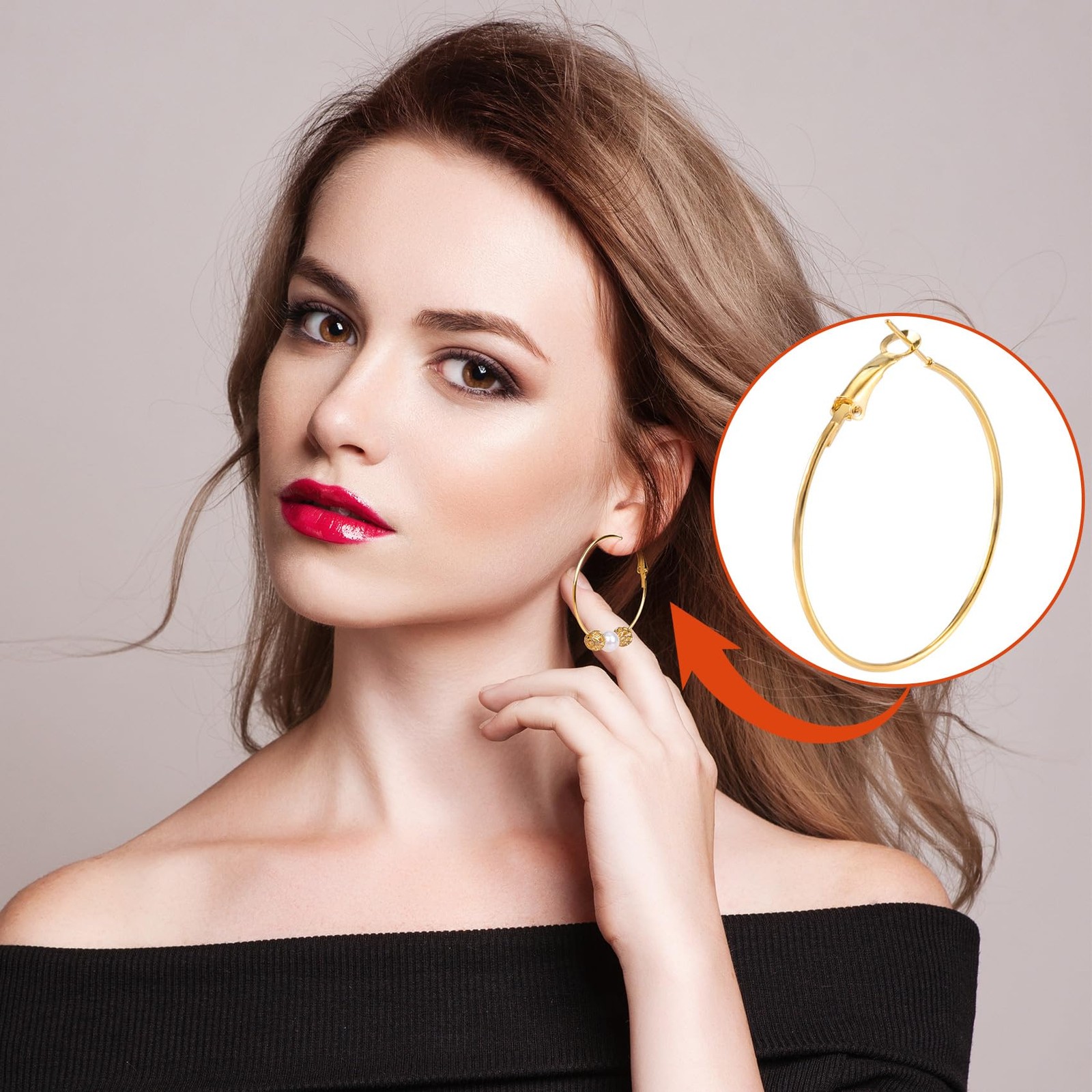 48pcs Hoop Earrings Findings, Hypoallergenic Round Earring Loop, Open Beading E