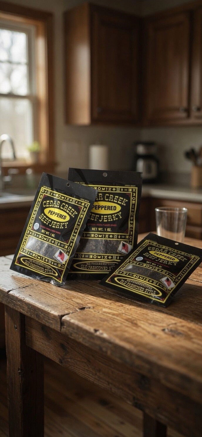 3-4 OZ bag - Cedar Creek Peppered Beef Jerky, Old Fashioned, No Preservatives