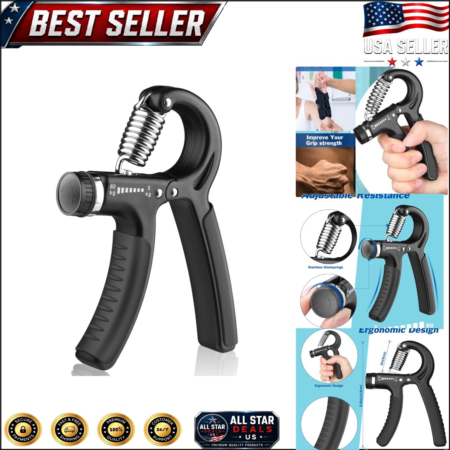Adjustable Grip Strength Trainer 11-132 lbs - Hand Exerciser for Muscle Recovery
