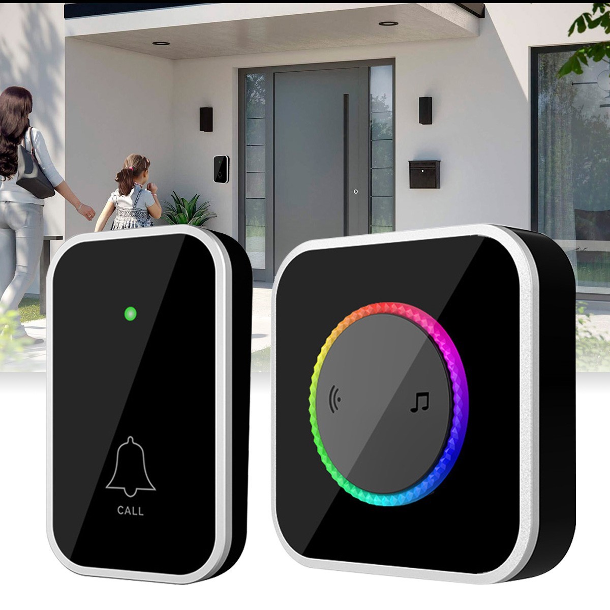 Waterproof Wireless Doorbell Adjustable Volume Plugin Receiver 45 Chime