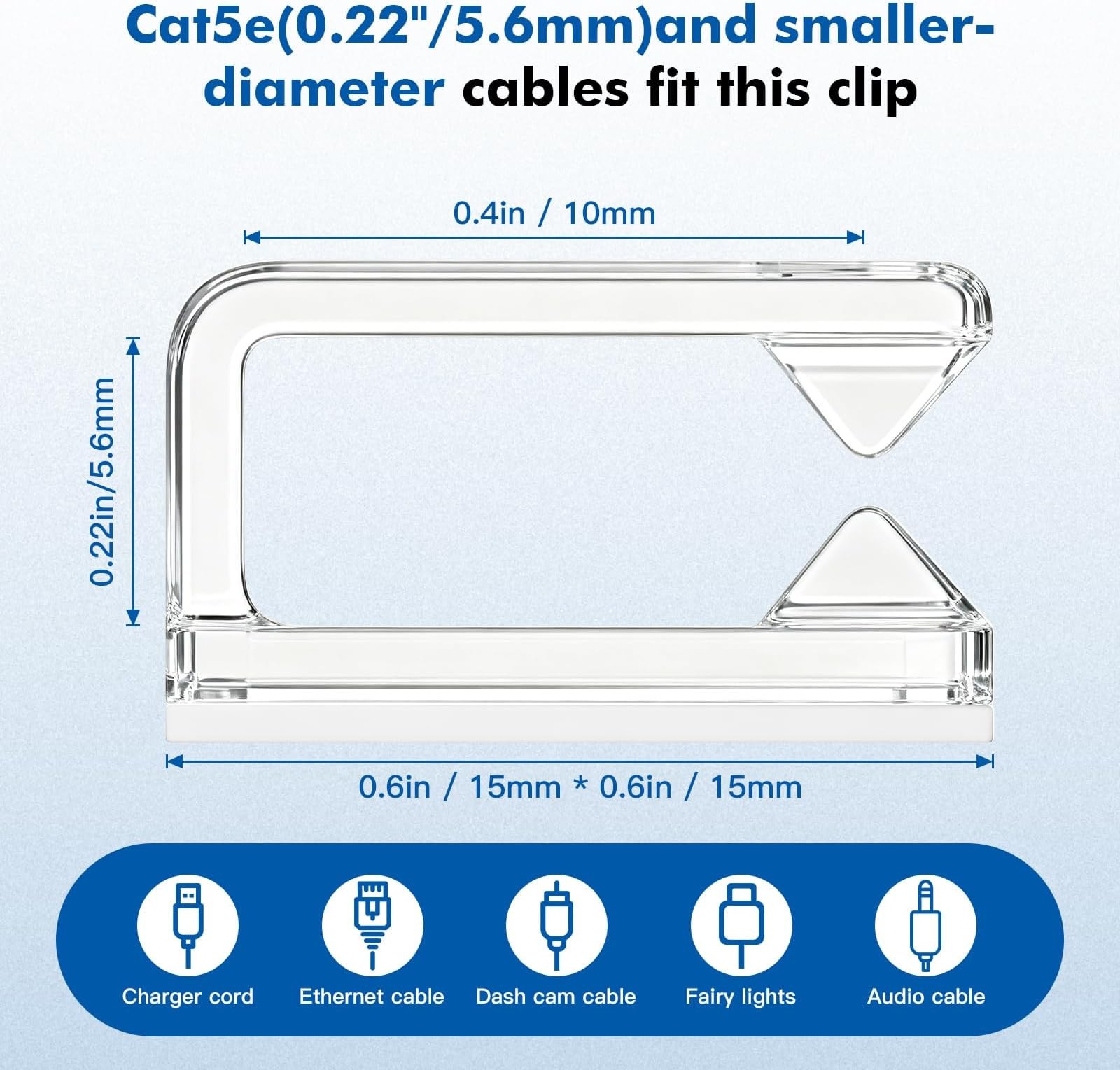 60Pcs Cable Clips, Small, Clear, Adhesive Wire Clips, Cable Management Wire O...