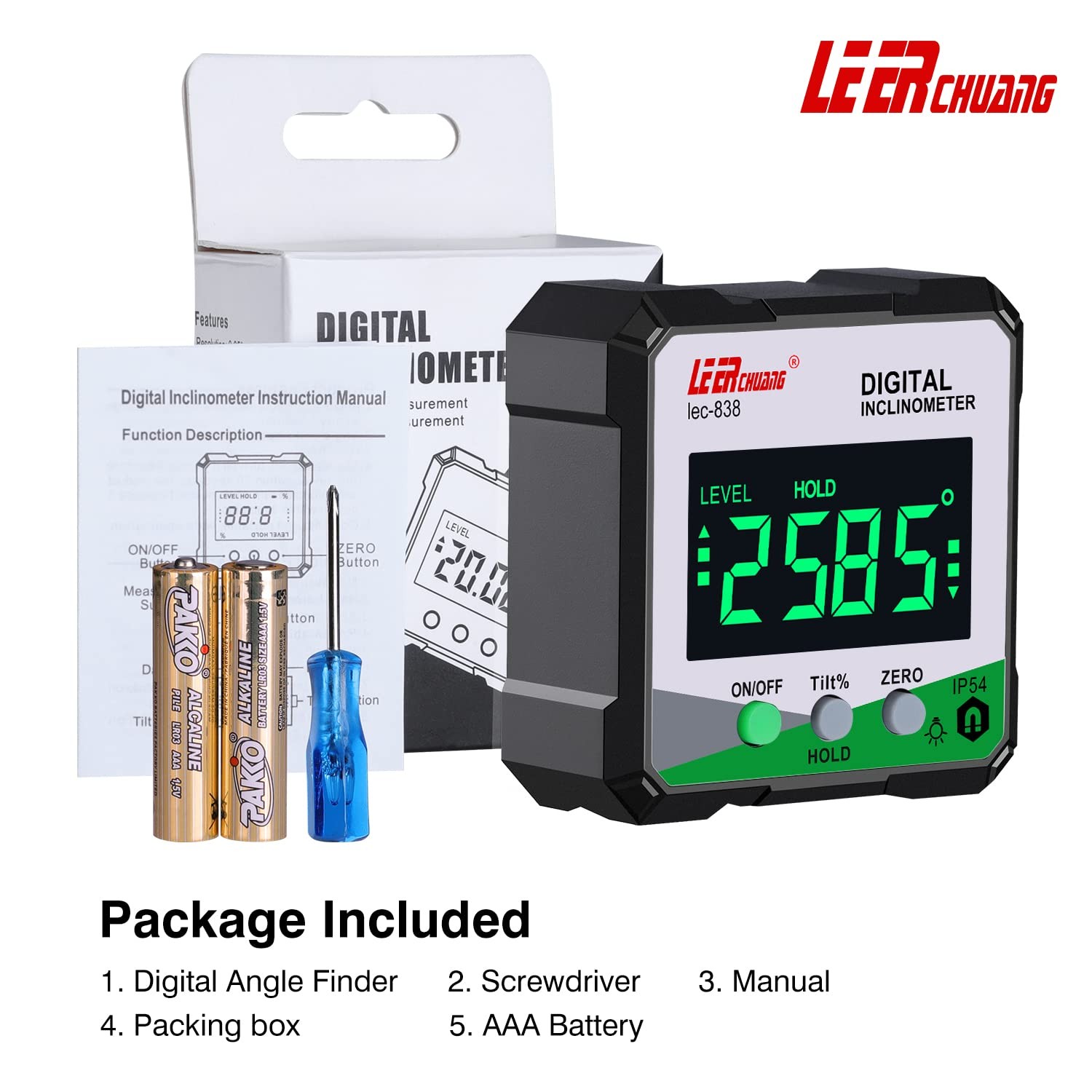 Digital Angle Finder, LEERCHUANG Inclinometer Angle Measuring Tool with Magne...