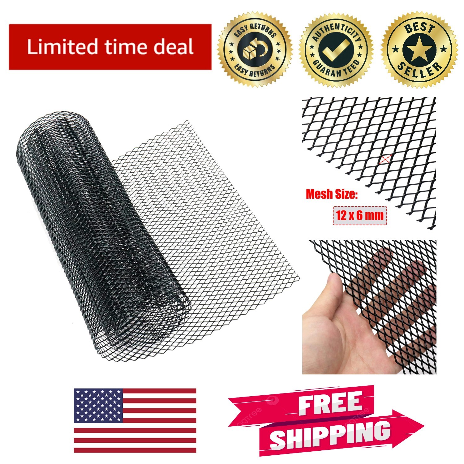Universal Fit Car Grill Mesh - 40" x 13" Black Aluminum for Customization