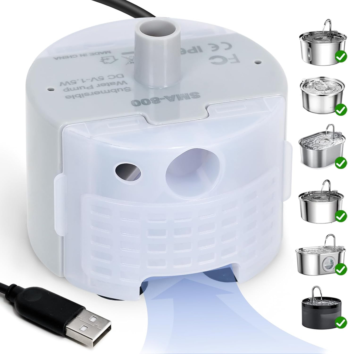Ultra-Quiet Replacement Pump for Stainless Steel Cat Water Fountains - SMA-800 M