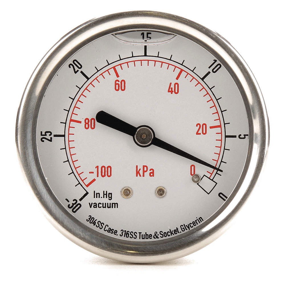 GRAINGER APPROVED 4CFR2 Vacuum Gauge,Liquid Filled,2-1/2 In 4CFR2