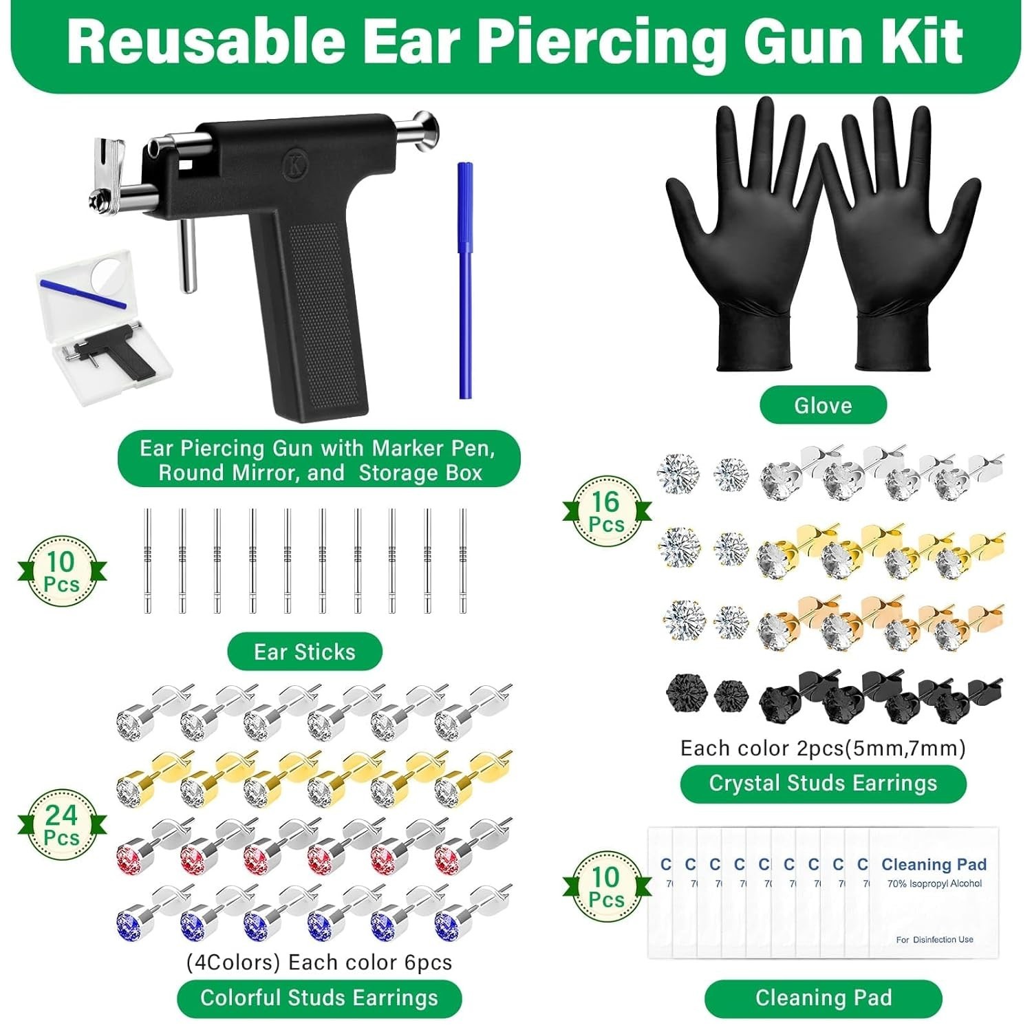 Reusable Ear Piercing Gun Kit, Professional Ear Piercing Machine with Stainle...