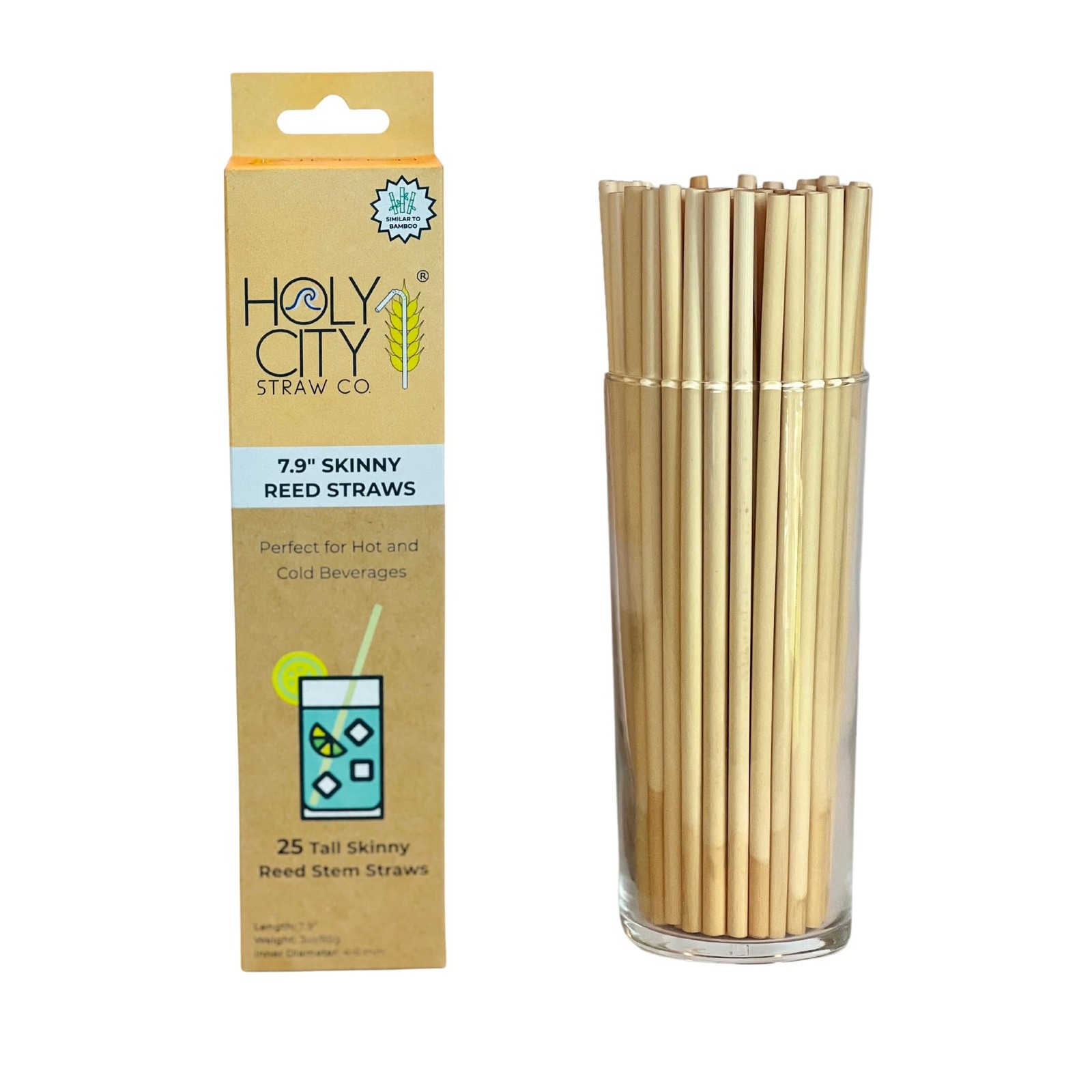 7.9” Skinny Reed Drinking Straws | 25ct. | Sustainable Alternative to Plas