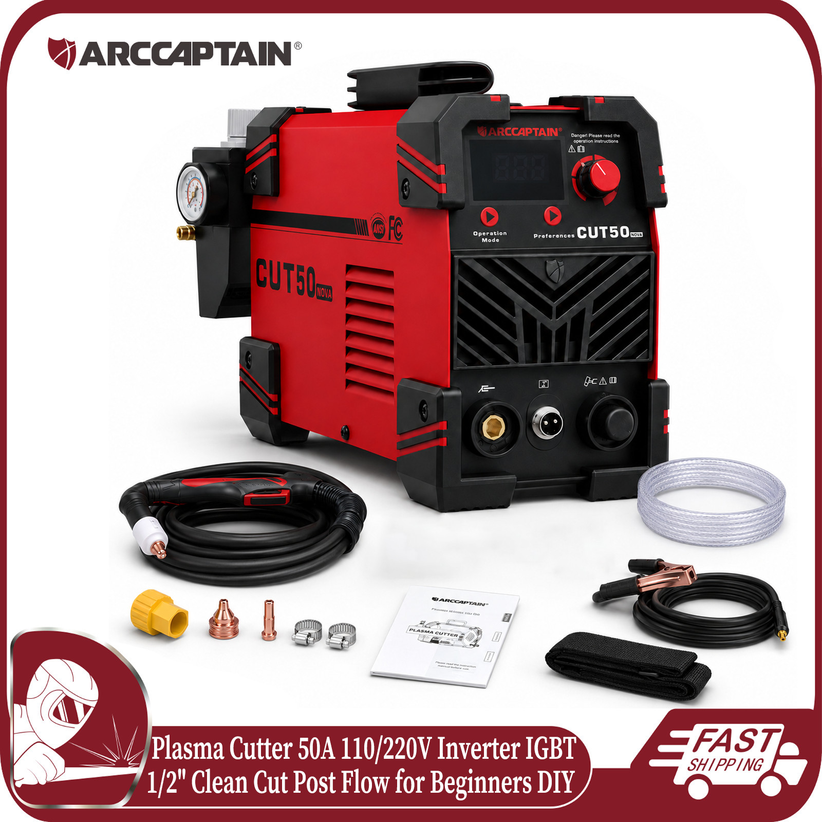 ARCCAPTAIN Plasma Cutter 50A Large LED Display 110V/220V Dual Voltage DC 2T/4T🔥