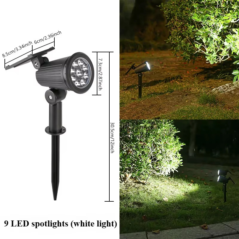 9 LED Solar Spotlights Outdoor IP65 Waterproof Brightness Adjustable Spot Light