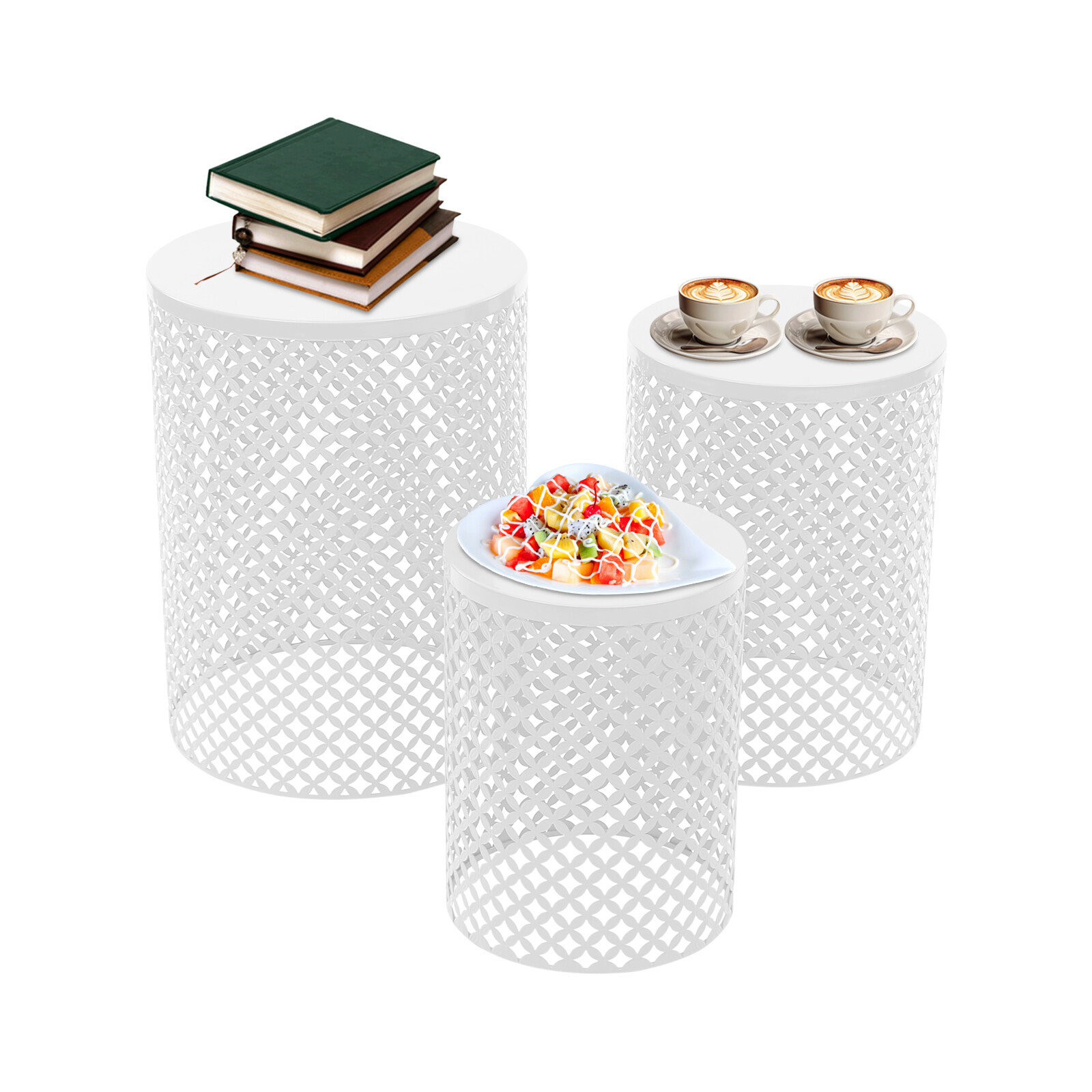3pcs Outdoor Side Table Metal Frame Accent Table Modern Cylindrical End Table