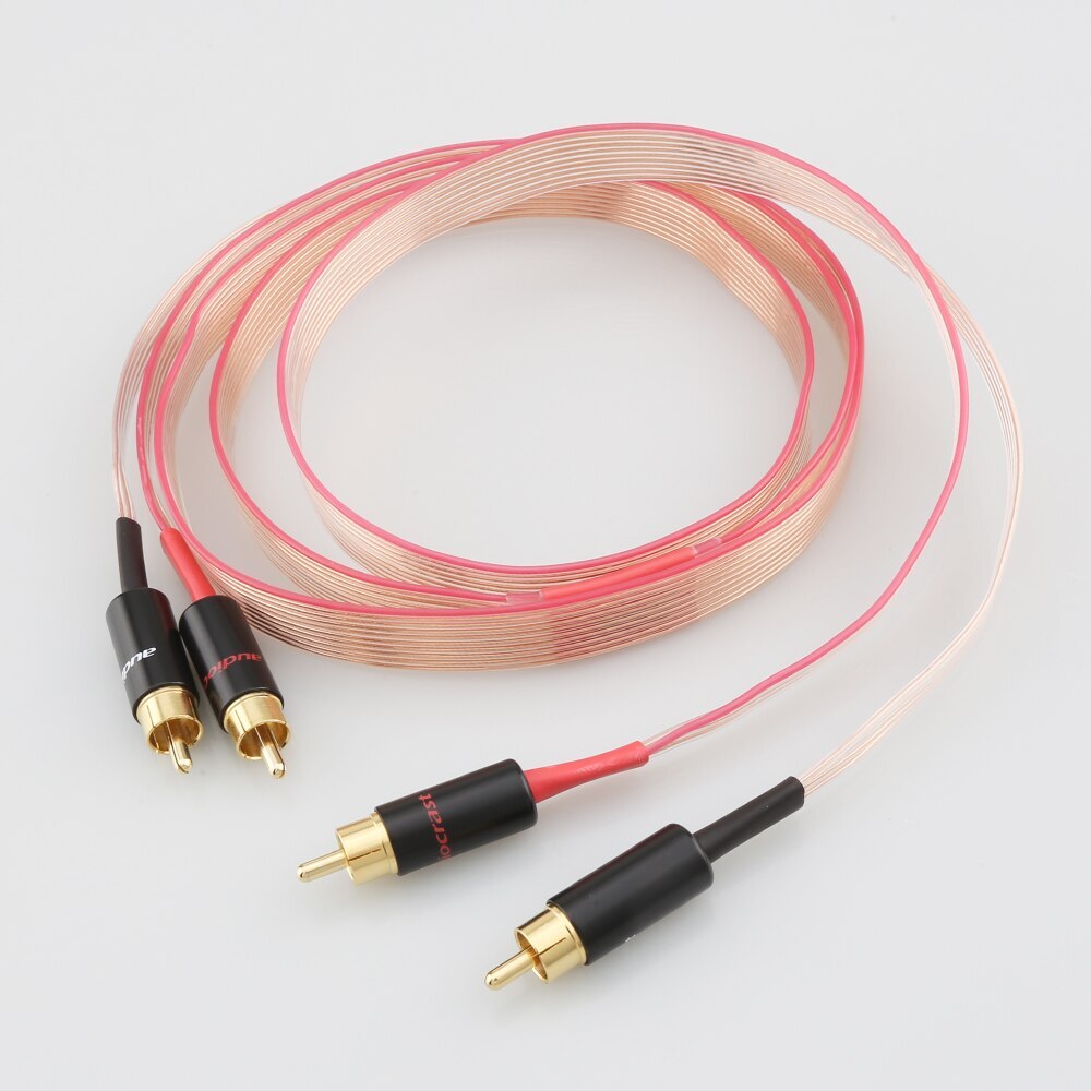 Pair OCC Copper Signal RCA Flat Cable Gold Plated Plug Interconnect RCA Cable
