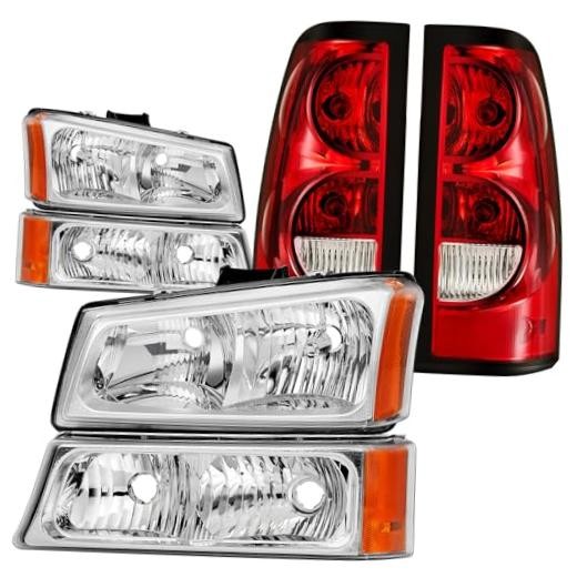 Headlights and Taillights Combo Compatibel With 2003-2006 Chevy Chrome Amber
