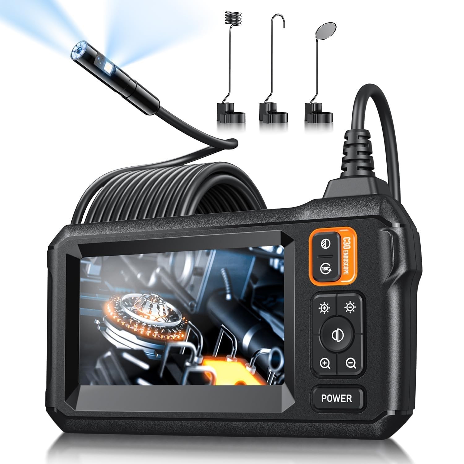 Endoscope with 4.3" Screen, 8 LED Lights, Waterproof