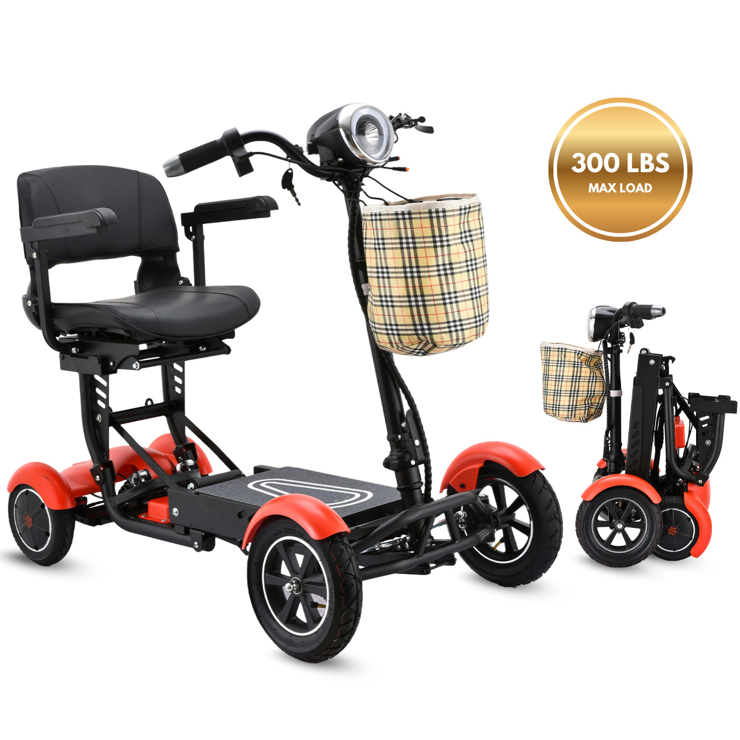 4 Wheel Collapsible Power Mobility Scooter - 12 Miles Electric Wheelchair