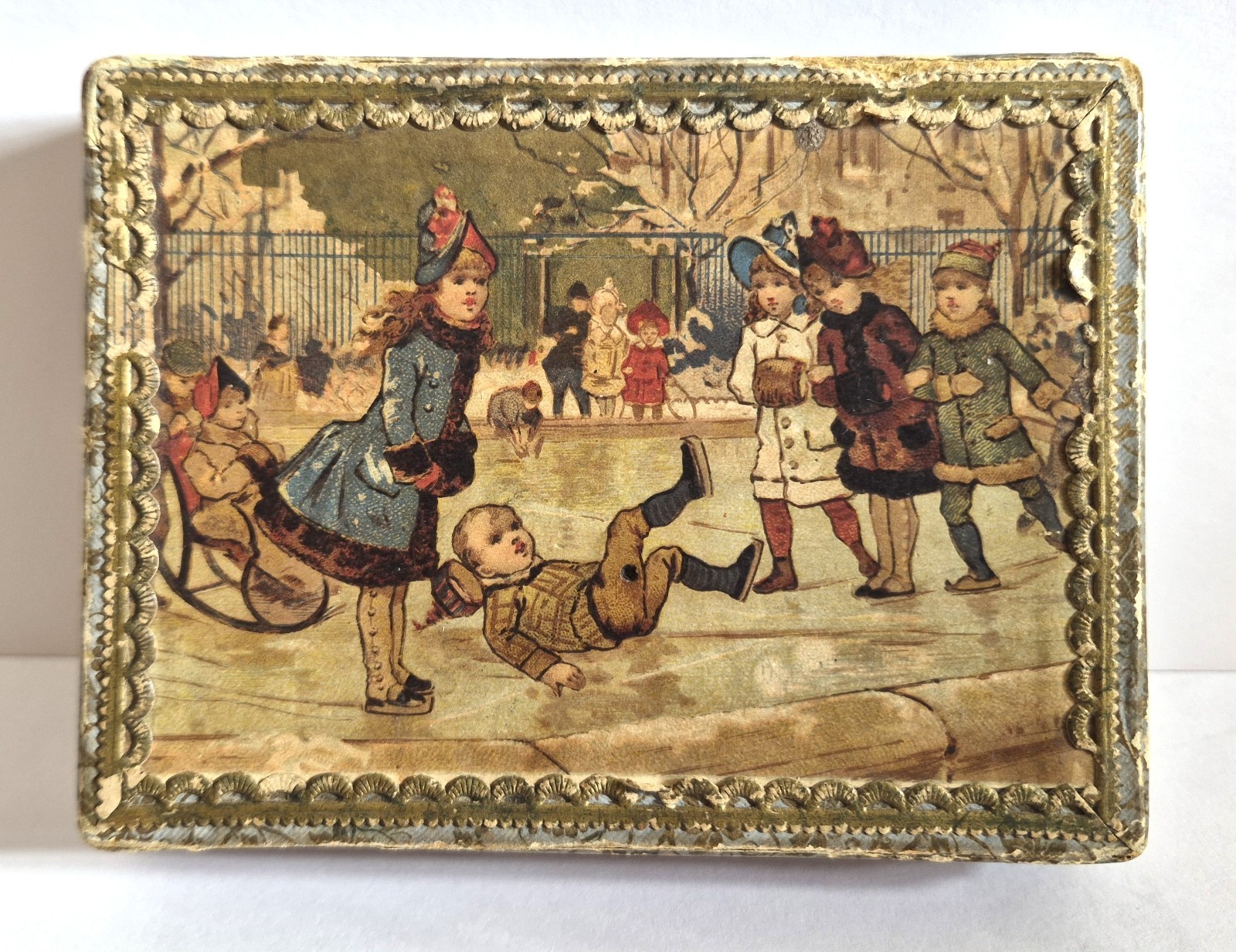 Vintage Victorian Rectangular Trinket Box w/ Lid - Printed 1890's