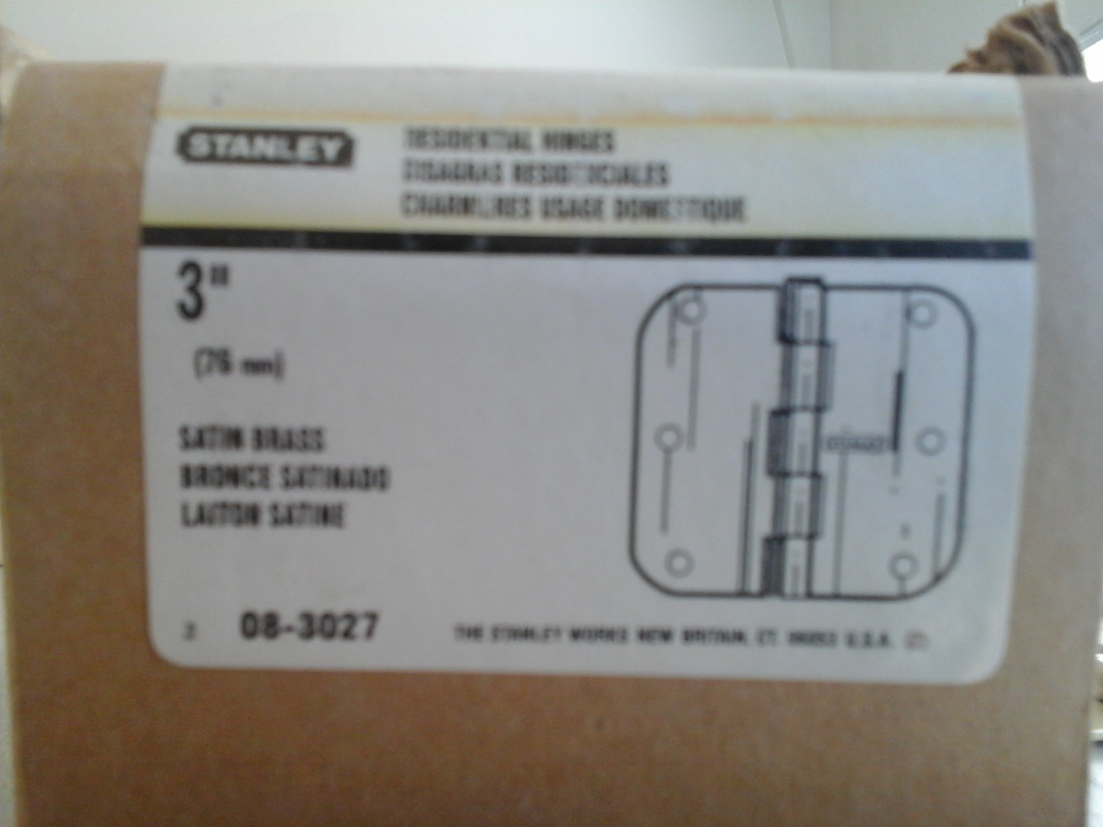 Stanley Door Residential Door Hinge 3" Satin Brass 08-3027 LOT OF 12 no screws