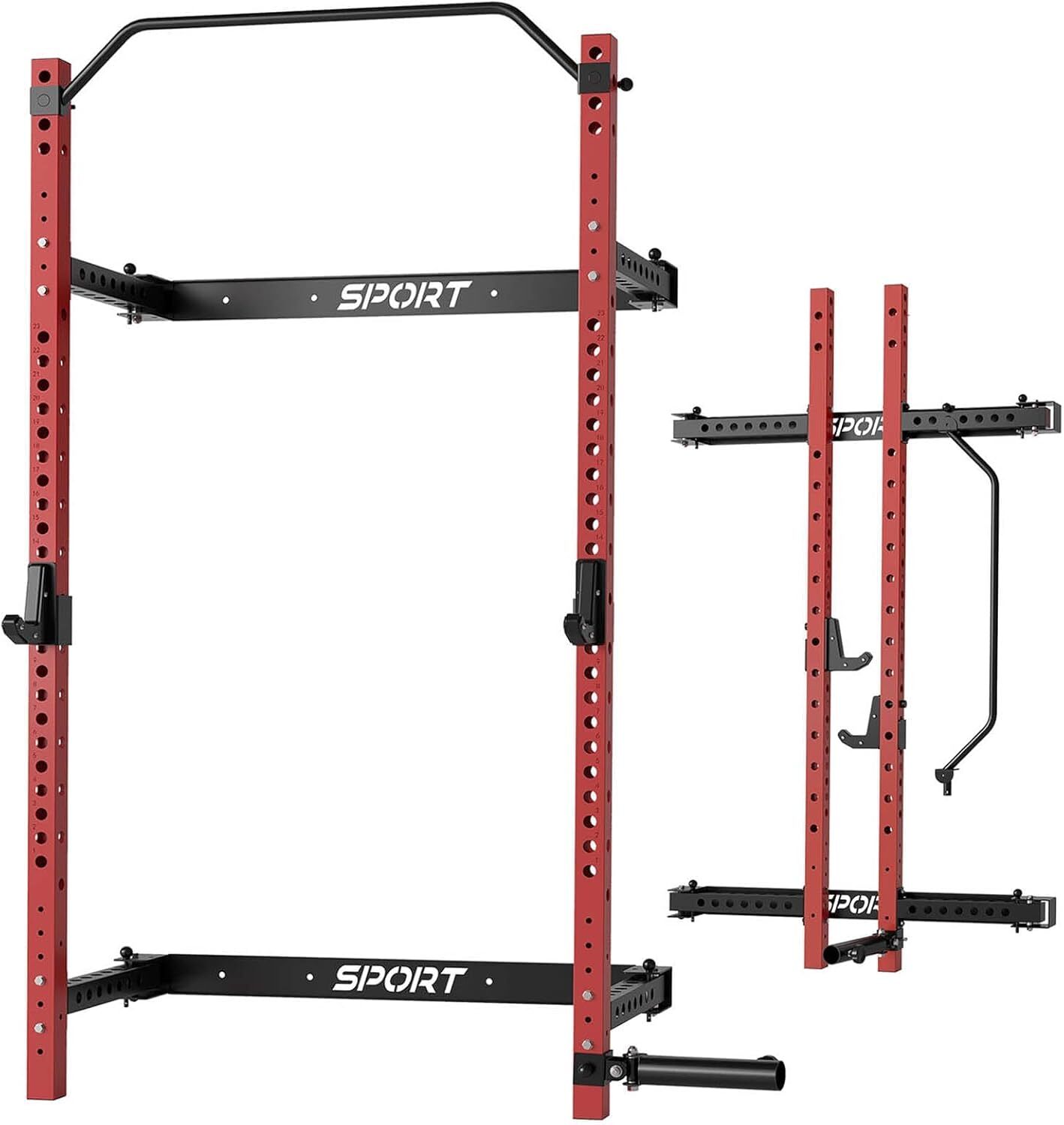 1000LBS Wall Mounted Folding Squat Power Rack for Home Gym with Pull-Up Bar