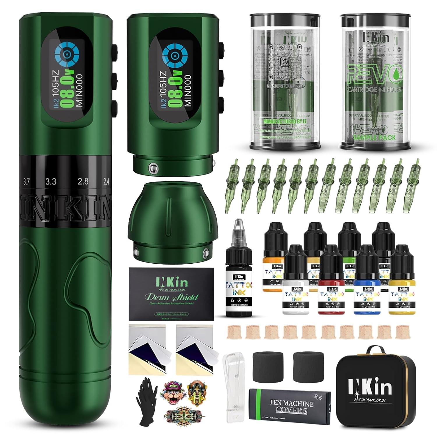 INKin Tattoo Gun Kit, Inkflexo Wireless Machine with 2.0mm - Green