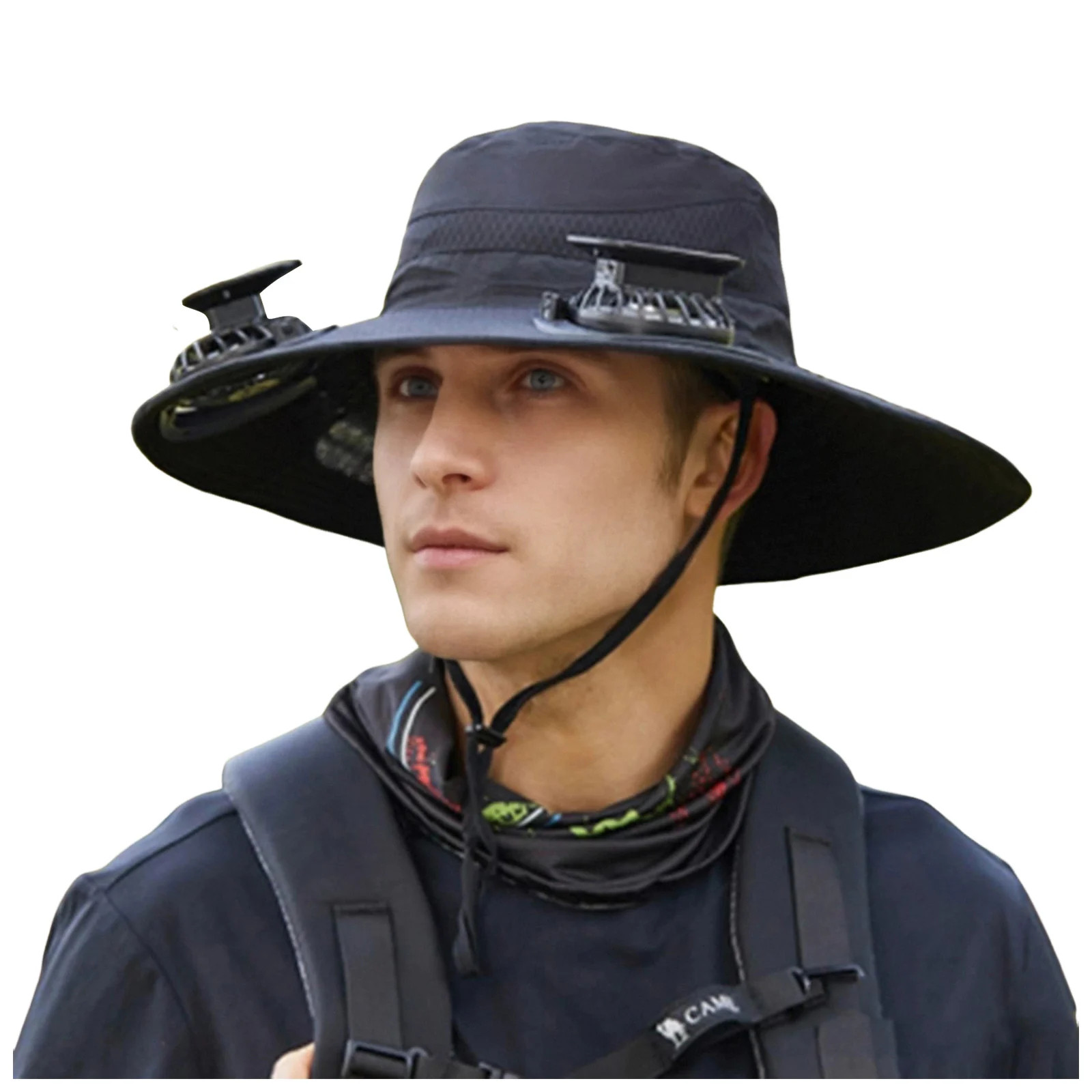 Solar Fan Hat Men Wide Brim Sun Fishing Outdoor Bucket Rechargeable With 2 Fan