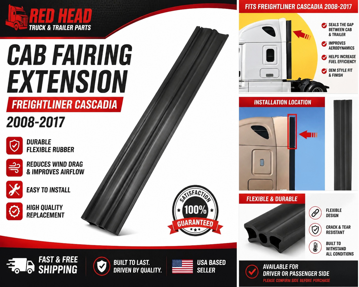 Upper Cab Fairing Extension For Freightliner Cascadia 2008-2020 Left Driver Side