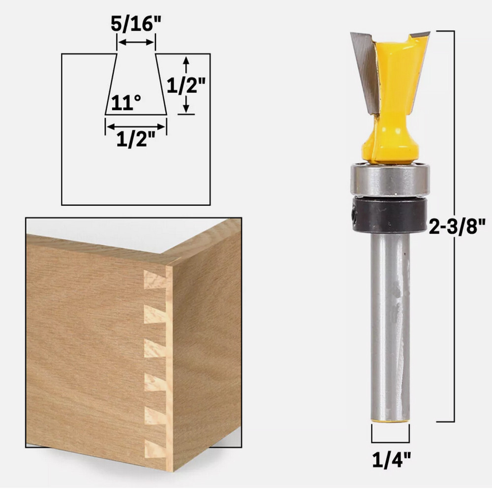 11Â° X 1/2" Dovetail Router Bit - 1/4" Shank - 14811q
