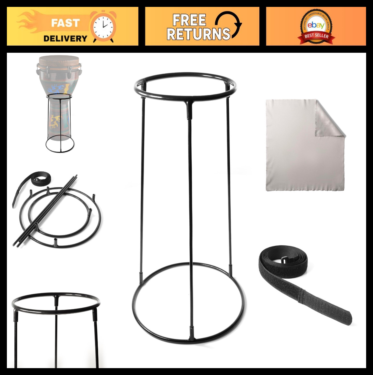 Durable Lightweight Djembe Floor Stand - Adjustable Support Frame for Percussion