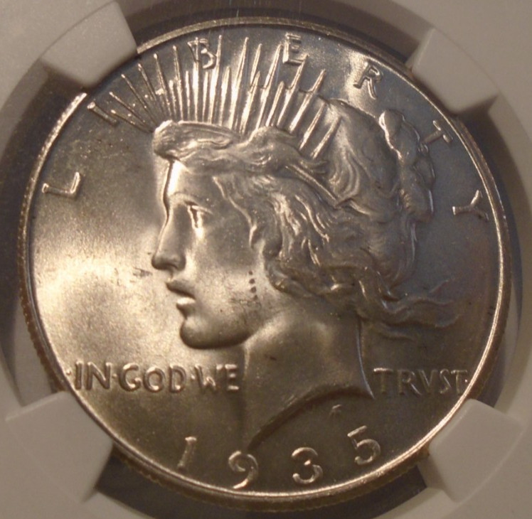 1935 S PEACE DOLLAR NGC MS 62 !! 99% WHITE !!