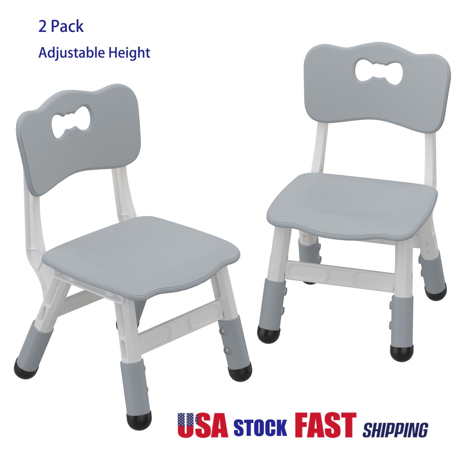 2 Pack 3-Level Adjustable Kids Chair Stackable Toddler Chairs with Non-Slip Feet