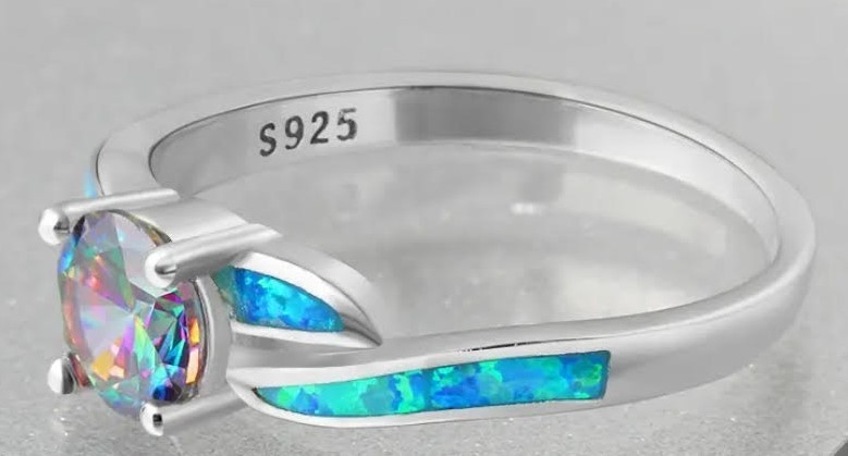 Opal CZ sterling silver 925 ring size 6.5