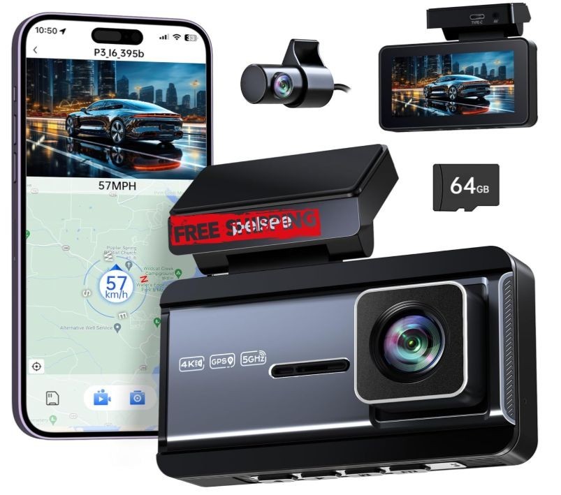Dash cam 4K dual 4K+1080P con GPS, Wi-Fi, visión nocturna y modo parking 24H. Ne