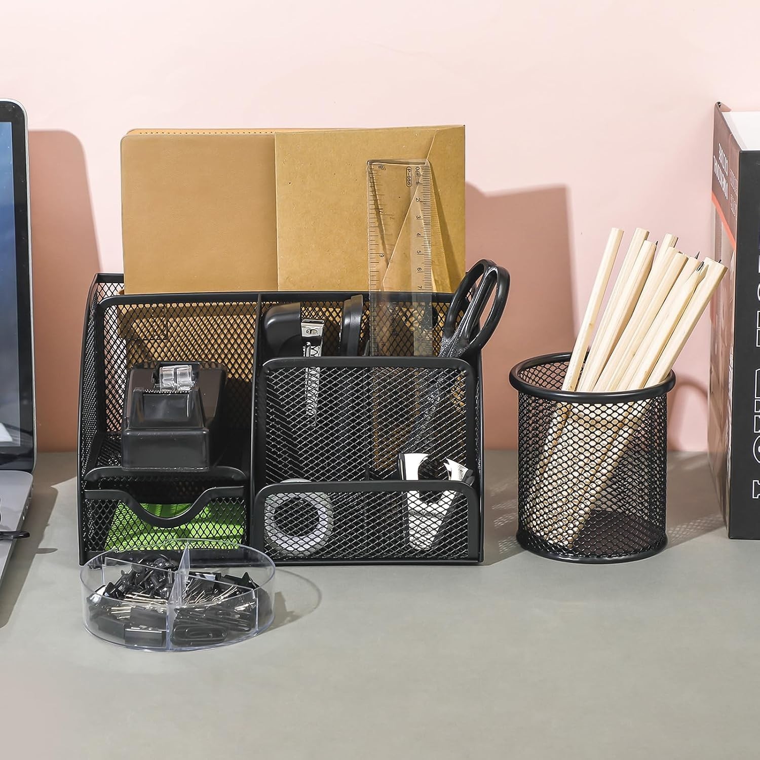 7-Compartment Mesh Desk Organizer & Accessories Kit - Stylish & Functional