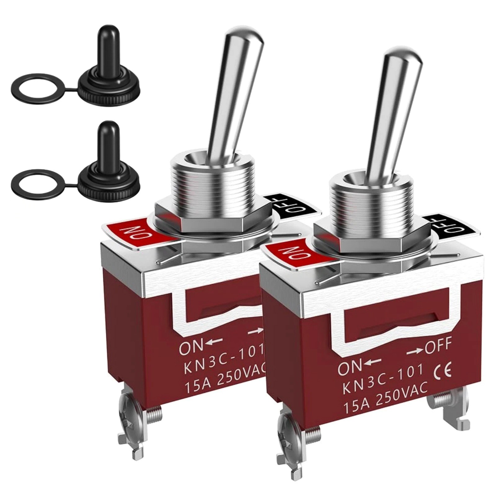 2Pack 30A 12V Toggle Switch Heavy Duty SPST 2Pin Waterproof Cover ON/OFF Kit