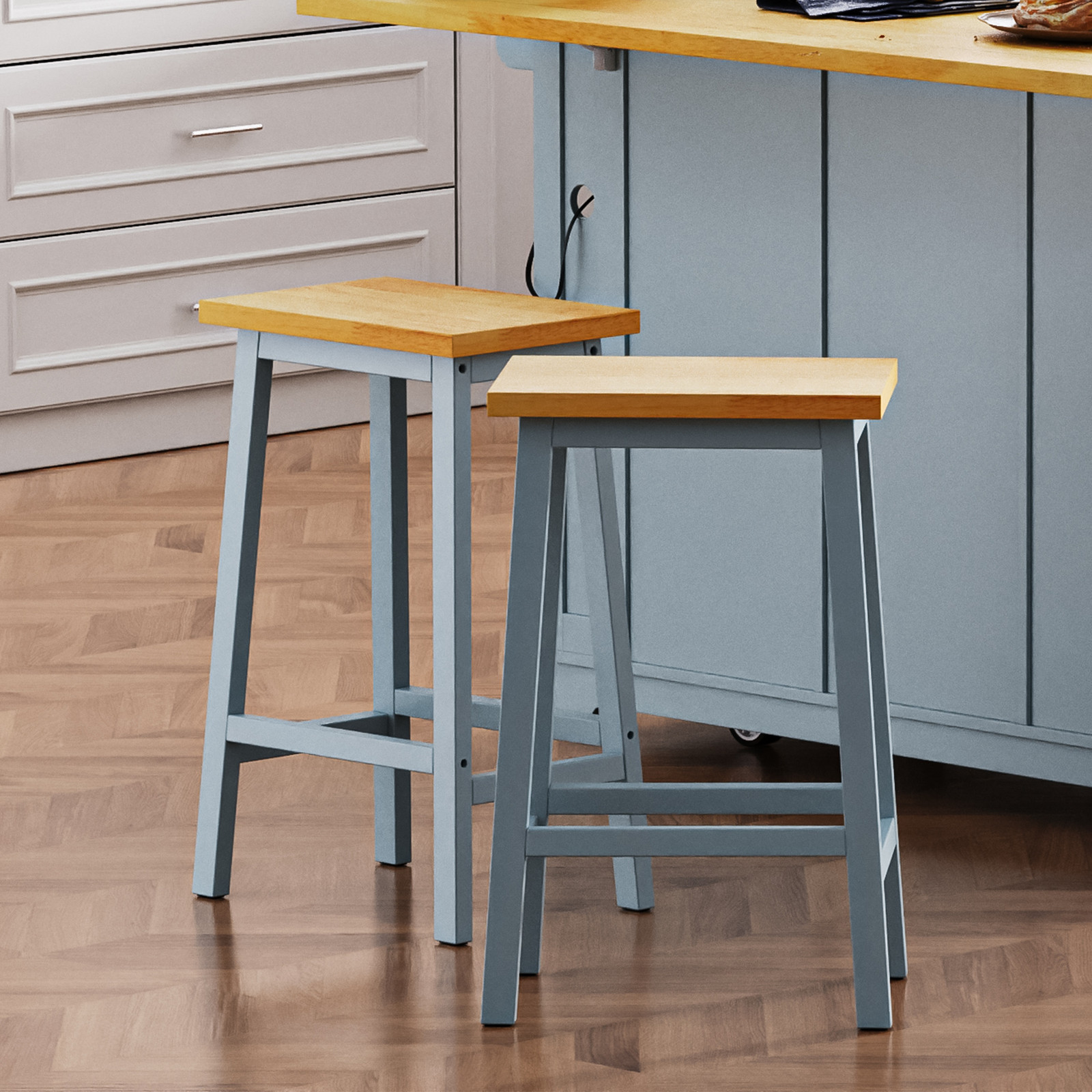 K&K Solid Wood Bar Stools , 25.6" Tall Set of 2 Bar Chairs, Kitchen Counter St