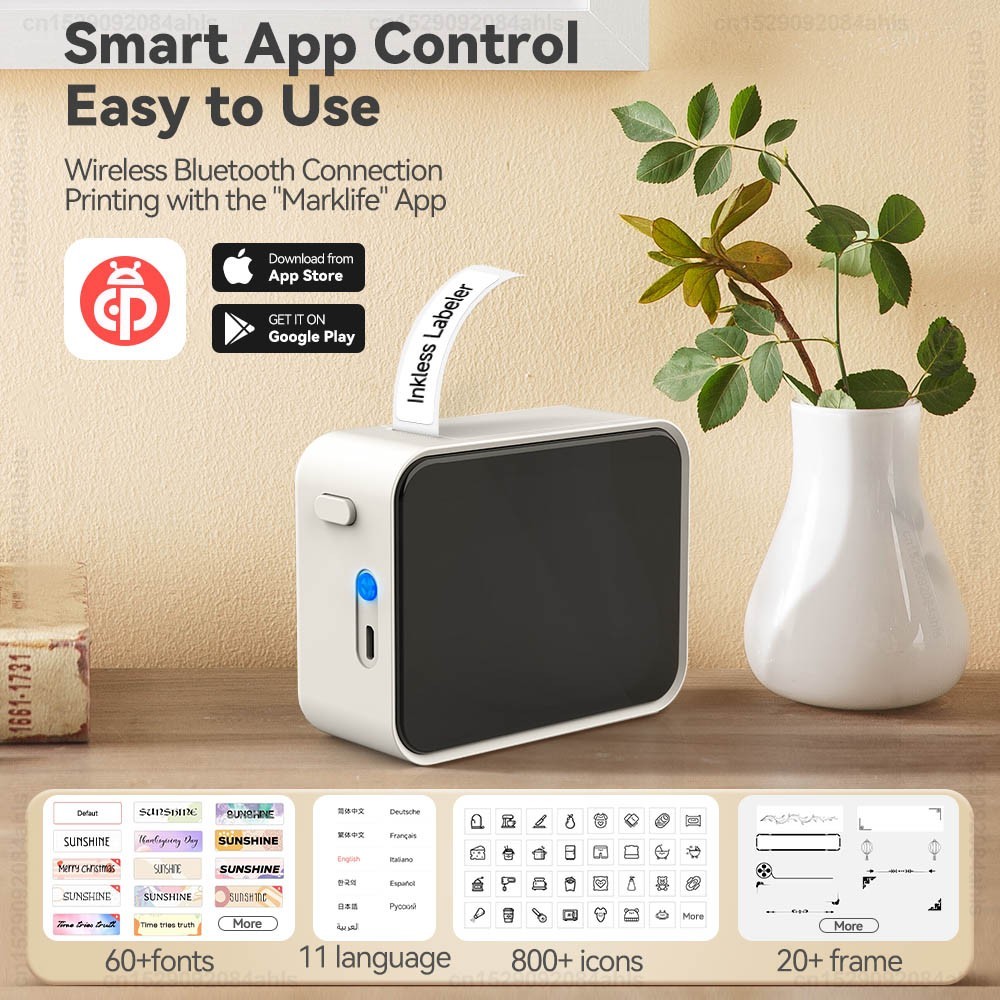 Marklife P15 Bluetooth Thermal Label Printer Mini Inkless Label Maker