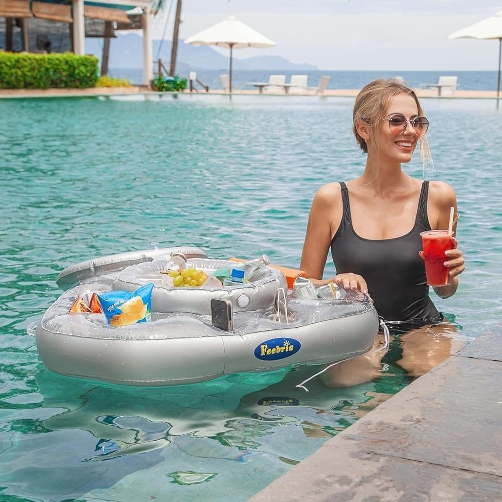 Inflatable Pool Cooler Can Beverage Float 5L Portable PVC Silver
