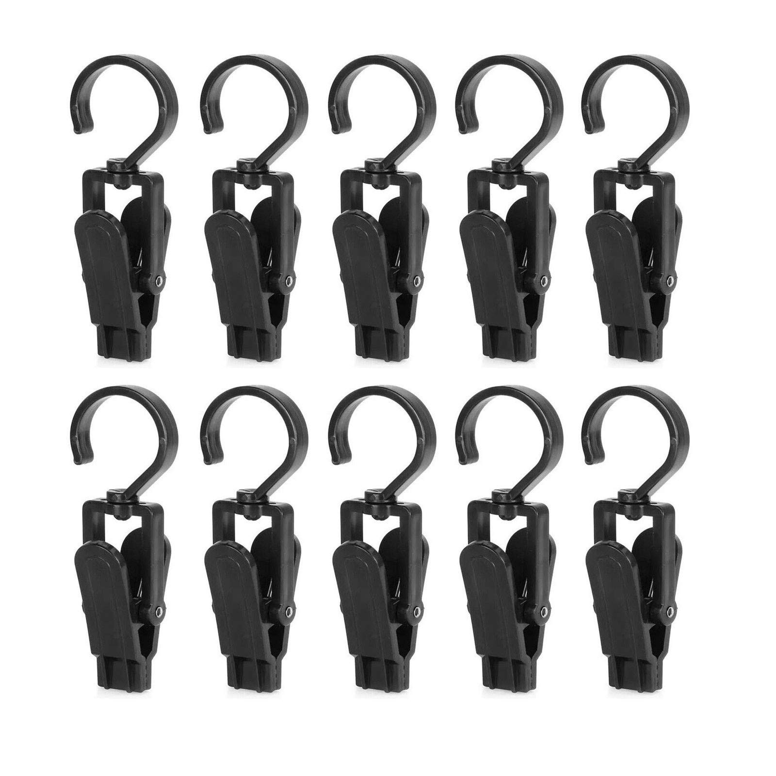 10 PCS Super Strong Plastic Swivel Hanging Hooks Laundry Clips 4.3 Inch Black