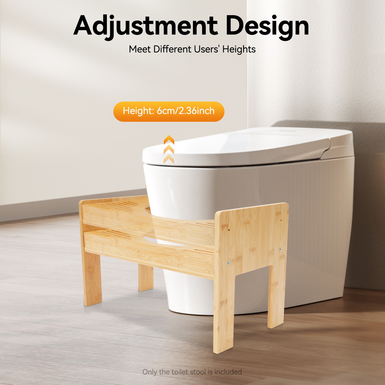 Adjustable Bamboo Toilet Stool Freestanding Rectangular Poop Stool 80kg Load