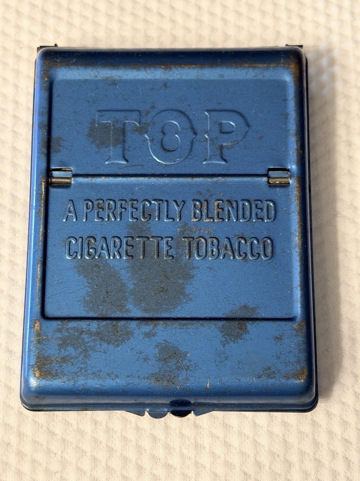 Vintage TOP Cigarette Rolling Machine Perfectly Blended Tobacco Blue Tin
