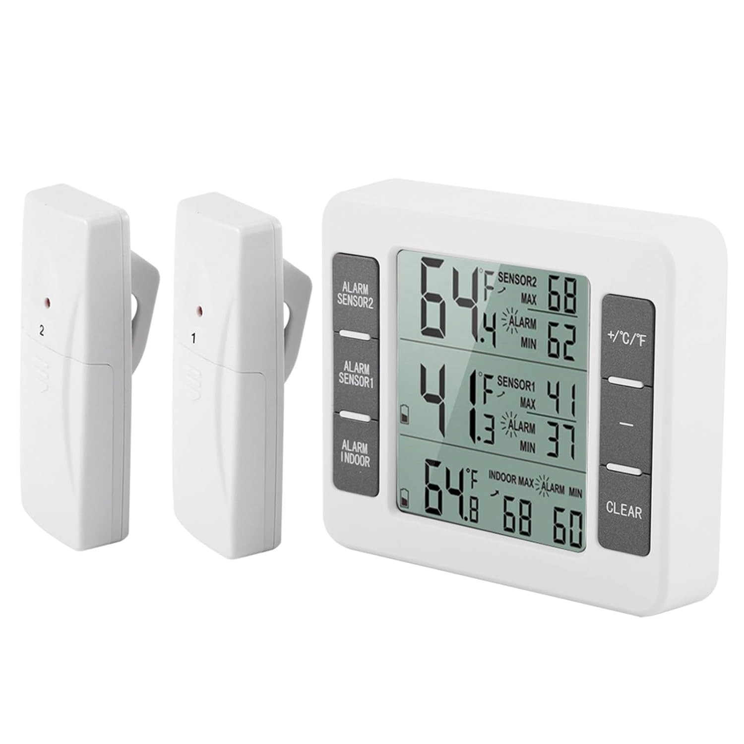 Wireless Digital Refrigerator Fridge Freezer Thermometer Temp Alarm Dual Sensor