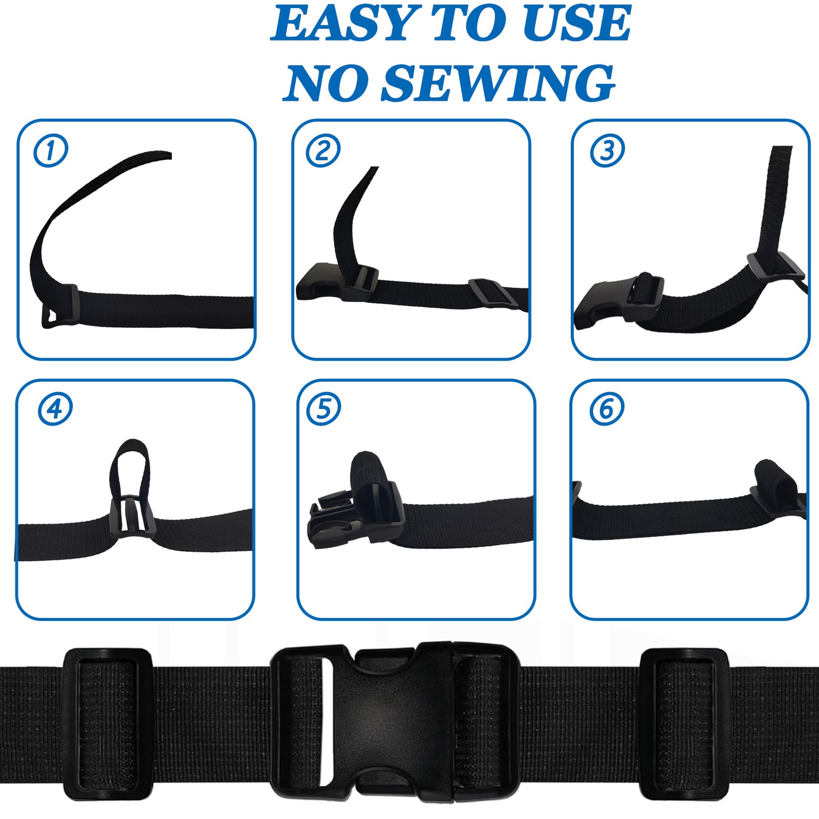 2 Inch/5cm 11 Yards Nylon Webbing Strap w/6 Set Plastic Buckles Side Release