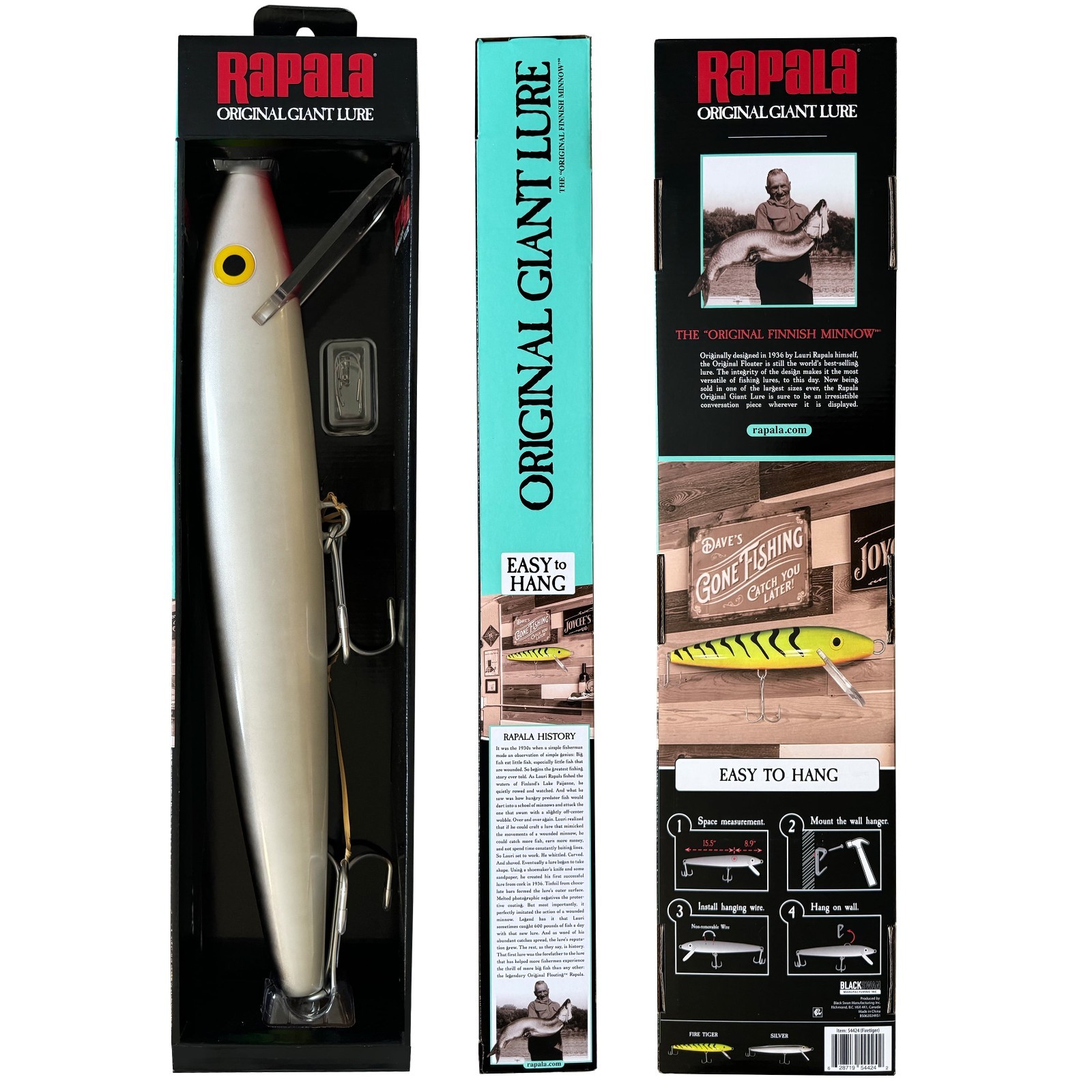 Rapala Giant Minnow Lure 24.5" Silver Black Fisherman Gift Easy-to-Hang Silver