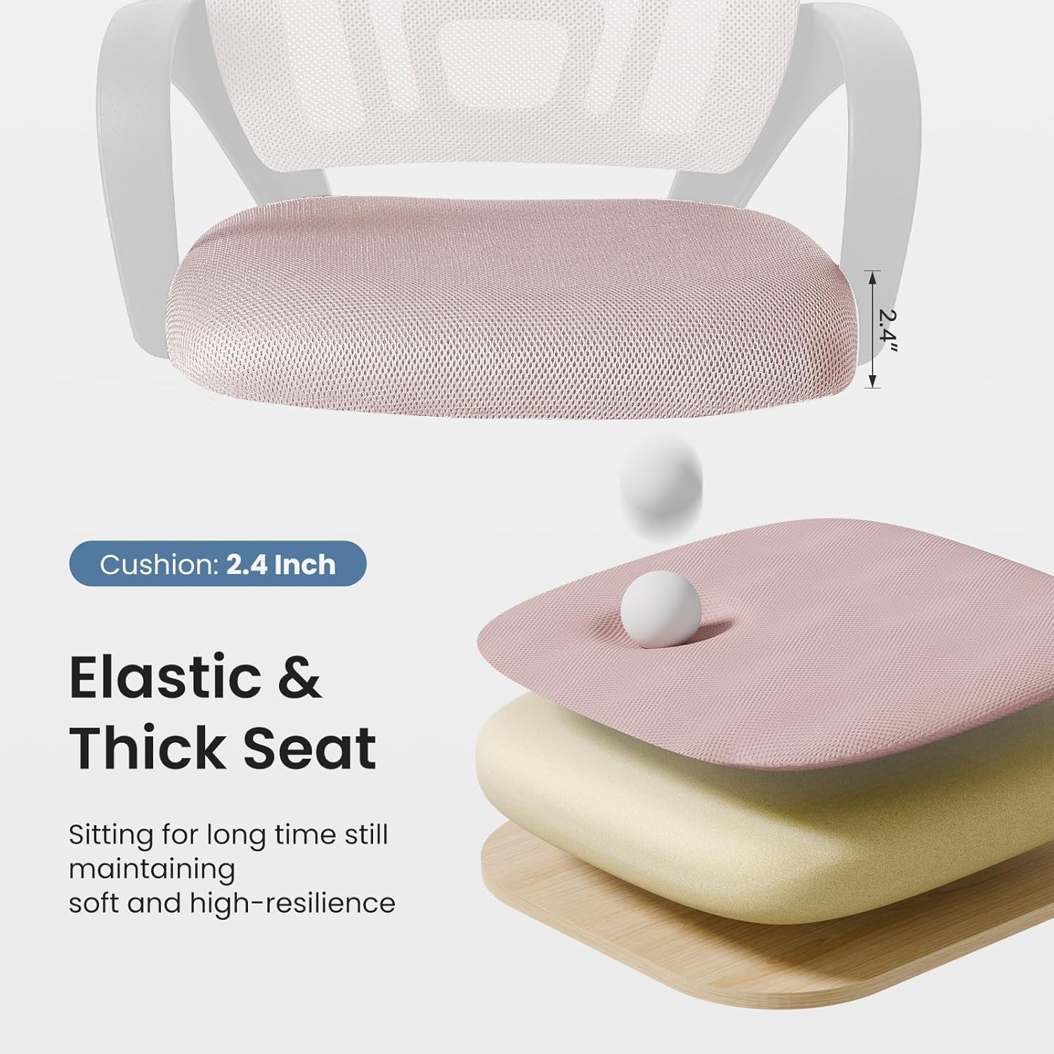 Adjustable Pink Office Chair with Storage & Lumbar Support for Home Office Use