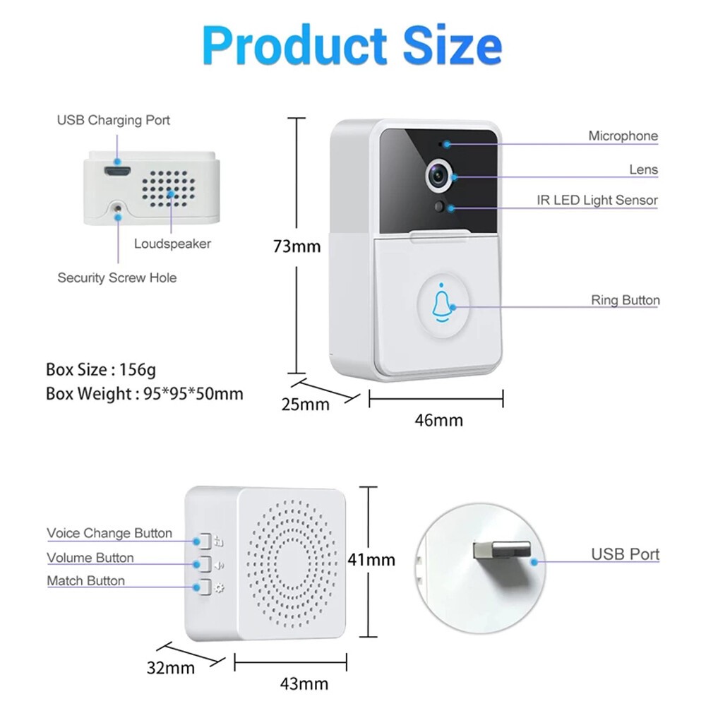 Smart Wireless WiFi Doorbell Camera Phone Door Ring Video Intercom Security Bell