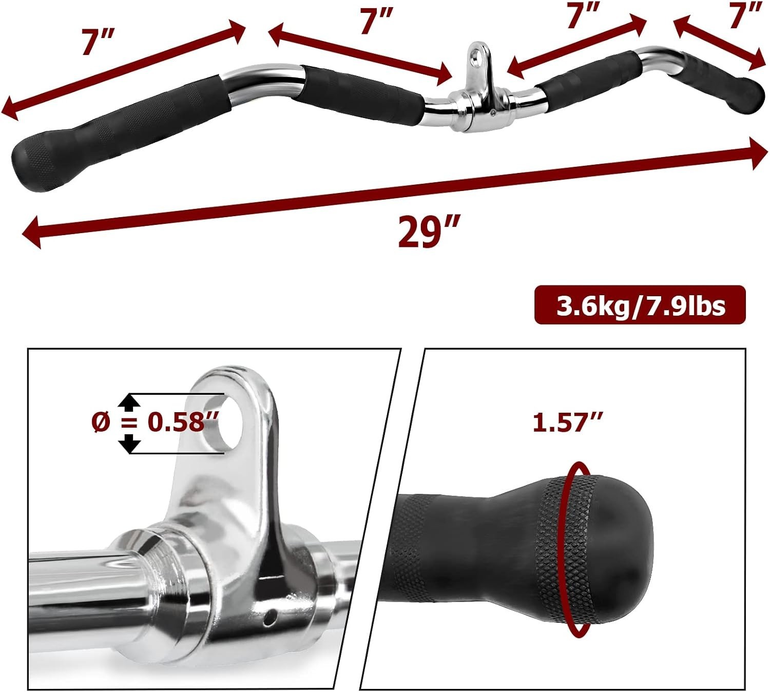 Curl Pulldown Bar with Rubber Handle LAT Pulley Curl Bar for Cable Pulley System