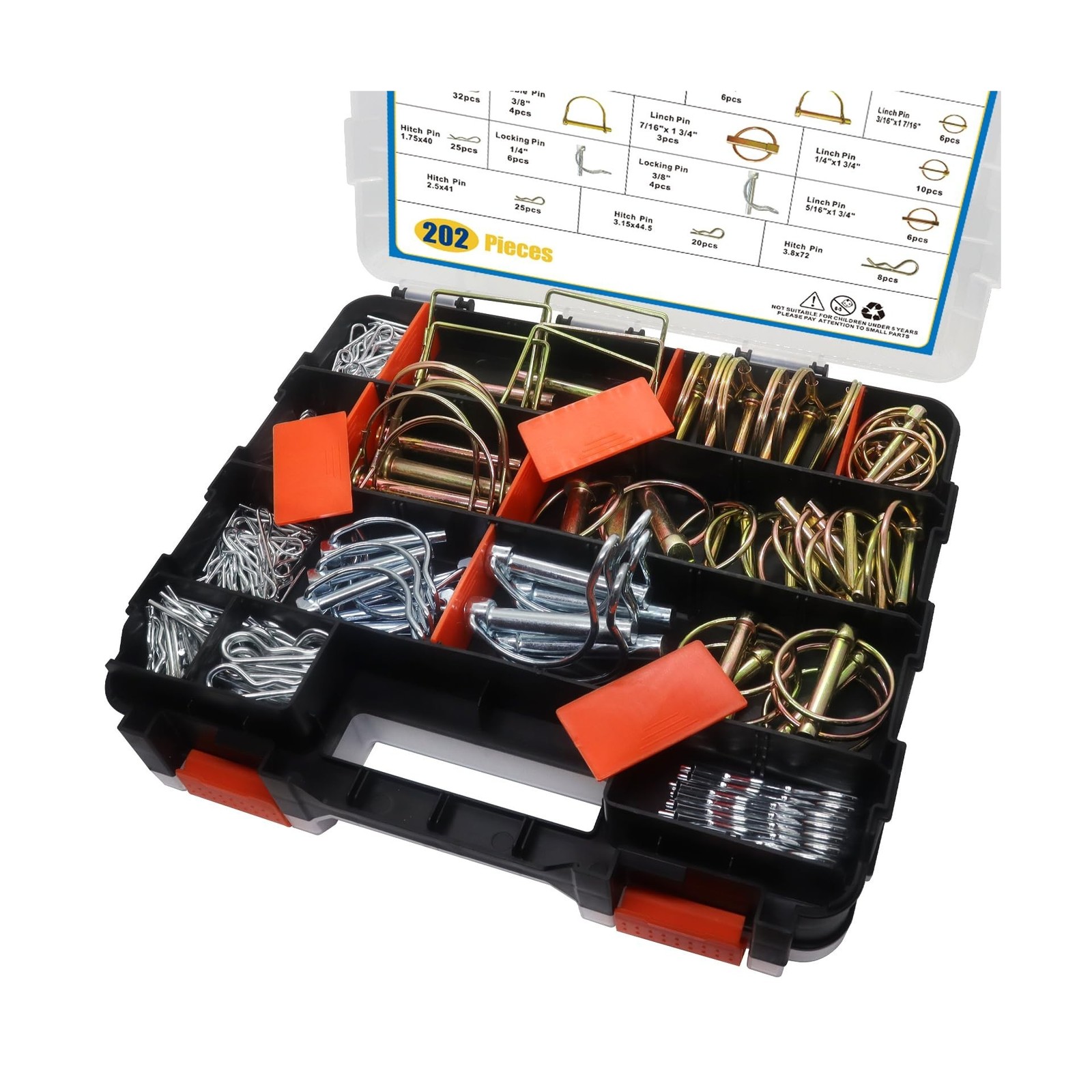 202PCS Hitch Pins Clip Pins, Linch and PTO Pins for Trailers Tractors Trucks ...