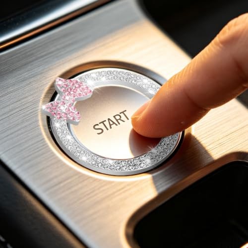 2PCS Pink Bow Car Push to Start Button Cover,Car Engine Start Button Cover |