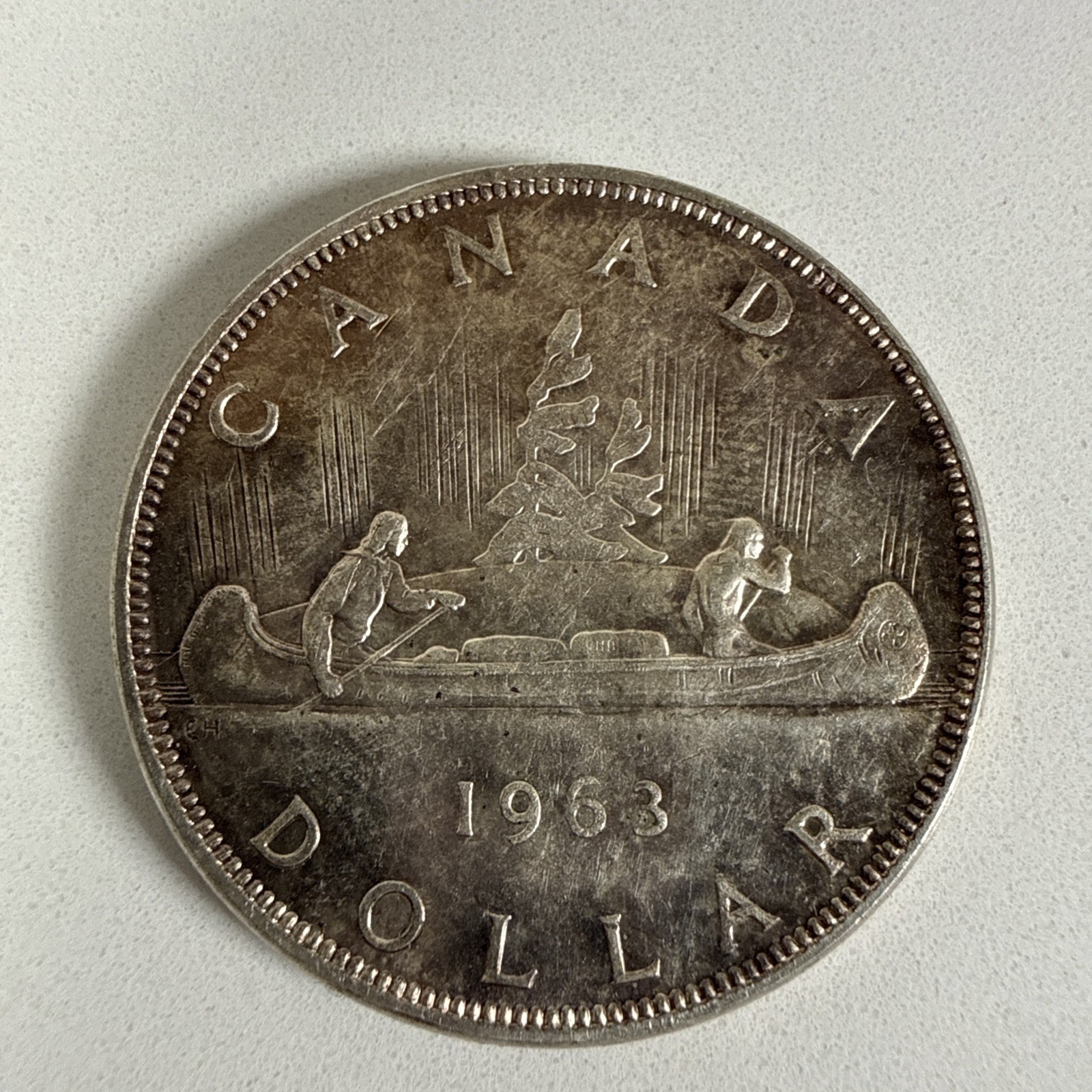 Canada 1963 $1 Silver Dollar Coin Canoe Design Circulated Queen Elizabeth II**