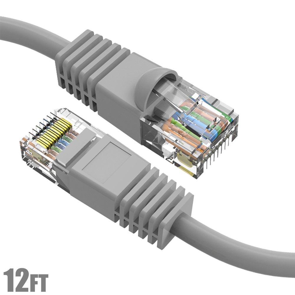 12FT Cat6 RJ45 Network LAN Ethernet Patch Cable Gold UTP Copper Wire 24AWG Gray